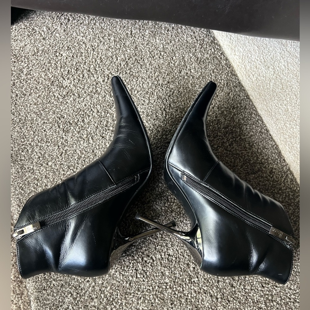 Bruno Cantini Black Leather Narrow Point Zip-up Booties 2 Crystal Accents - 35 - Picture 5 of 11